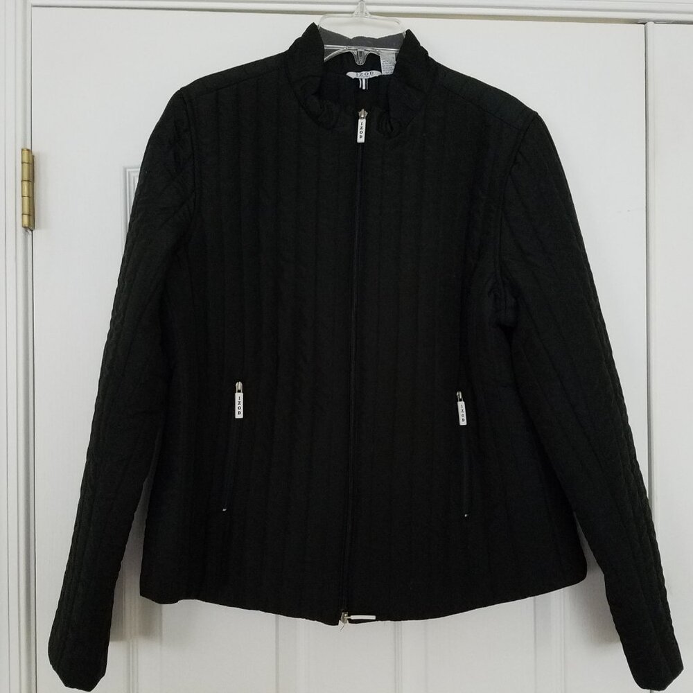 IZOD Movement Women's XL Quilted Jacket Stand Collar Zip Up Front Pockets Black